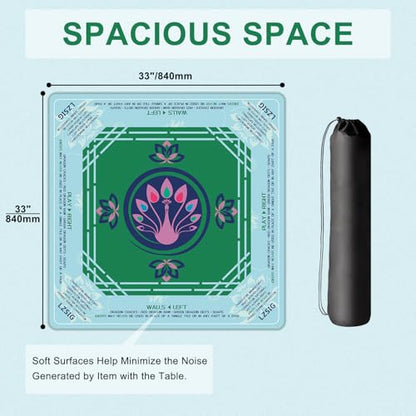 LZSIG Green Peacock Mahjong for Table with Printed Rules, 33×33 Inches | Anti-Slip, Waterproof, Noise-Reducing Table Cover for American Mahjong, Poker, Board Games , Dominoes, and Card Games - color: Cyan-1