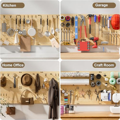 VOIMO Bamboo Pegboard Organizer Set, 6 Panels (16"x12") with 48 Hooks – Eco-Friendly Wall Mounted Storage Rack for Tools, Crafts & Office – Natural Bamboo Pegboard System with Accessories - size: 16'' X 12'' (6 Panels)