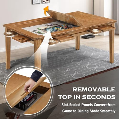 Haddockway 63" ×39“ Board Game Table with Removable Top, Solid Wood Dining/Gaming Table for 4-6 Players with Play Mat, 6 Detachable Cup Holders & 6 Hobby Trays (Rosewood) - color: Rosewood