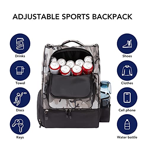 Camo Disc Golf Backpack Bag - 20+ Disc Capacity, Two Side Storage Pockets