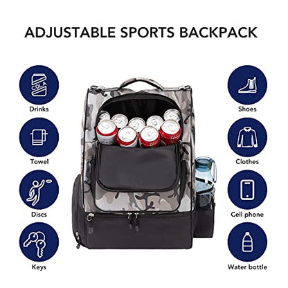 Camo Disc Golf Backpack Bag - 20+ Disc Capacity, Two Side Storage Pockets