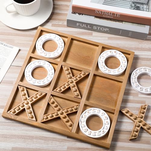 Tic Tac Toe Game 10.6 Inch Rustic Wood Board Game Coffee Table Games Tic Tac Toe Table Decor for Family Adults Travel Outdoor