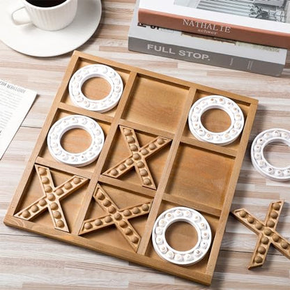 Tic Tac Toe Game 10.6 Inch Rustic Wood Board Game Coffee Table Games Tic Tac Toe Table Decor for Family Adults Travel Outdoor