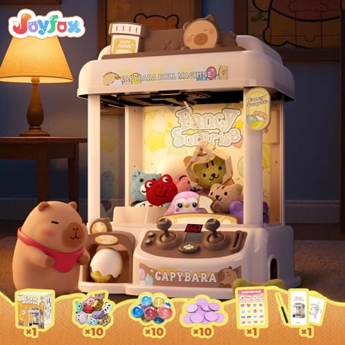 Large Capybara Claw Machine for Kids, Arcade Prize Grabber with 30 Starter Prizes, 3-Joystick Controls, Lights and Music, Gift for Ages 3 and Up - color: Brown and Beige