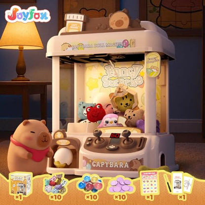 Large Capybara Claw Machine for Kids, Arcade Prize Grabber with 30 Starter Prizes, 3-Joystick Controls, Lights and Music, Gift for Ages 3 and Up - color: Brown and Beige