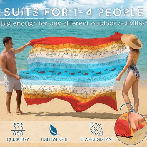 BYDOLL Beach Blanket Waterproof Sandproof Large Sand Free,78''X81''/10'X9' Oversized Sandless Lightweight Blanket Picnic Mat for Beach Travel Camping Hiking with Stakes - color: Bach Boho, size: 78"X81"