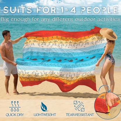 BYDOLL Beach Blanket Waterproof Sandproof Large Sand Free,78''X81''/10'X9' Oversized Sandless Lightweight Blanket Picnic Mat for Beach Travel Camping Hiking with Stakes - color: Bach Boho, size: 78"X81"