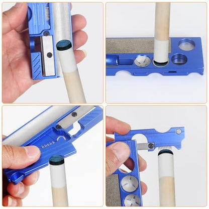Vefungyan Pool Cue Tips Replacement Kit: 11 in1 Billiards Pool Cue Tip Repair Shaper Tool with 20pcs cue Tips 5 Chalk for Replacement - color: Matel Blue 2