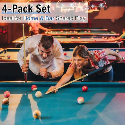 Pool Cue Sticks 4-Pack, 58 Inch Billiard Cues for Home & Bar Play, Solid Maple Wood Pool Sticks with 12.5mm Multi-Layer Leather Tip, Leather Grip, Digital Printed Butt (20oz Each)