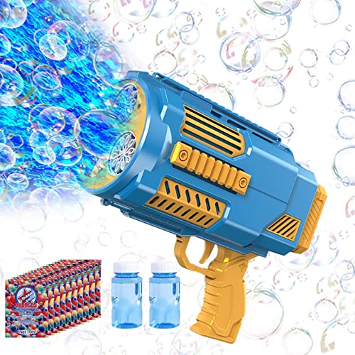 Bomoco Automatic Bubble Gun for Kids Light Up Outdoor Toy, 30 Holes Blue | Large Output, Includes Bubble Solution, Toys for Girls Boys 3-12Y, Outdoor Fun, Birthday Wedding Party Favors No Dip - color: Yellowblue