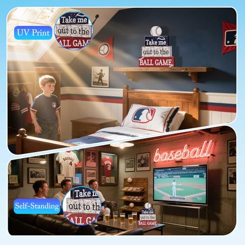 Baseball Party Table Decorations: 4 Pcs Baseball Wooden Sign Blocks Table Centerpieces Sports Signs Tabletop Tiered Tray Decor for Fans Boys Birthday Party Sport Club Home Shelf School Desk Locker
