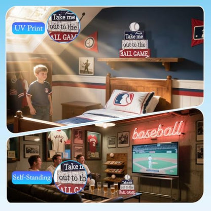 Baseball Party Table Decorations: 4 Pcs Baseball Wooden Sign Blocks Table Centerpieces Sports Signs Tabletop Tiered Tray Decor for Fans Boys Birthday Party Sport Club Home Shelf School Desk Locker