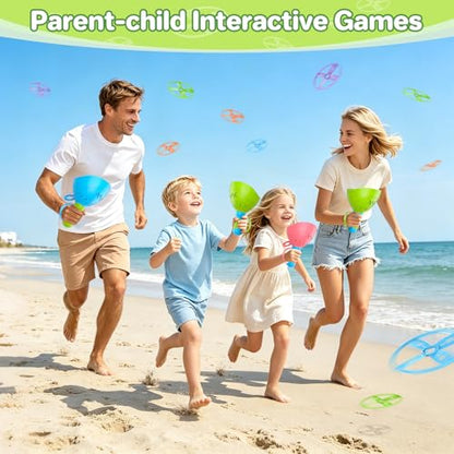 Outdoor Toys for Kids Ages 4-8, 4 Pack Flying Disc Launcher Toy for Kids, Outside Yard Manual Capture Game Toys for Toddlers 3-5, Flying Catching Games for Boys Girls Christmas Easter Birthday Gifts