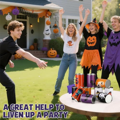 HyDren 13 Pcs Christmas Carnival Can Bean Bag Toss Games for Kids Adults Throwing Can Game for Birthday Family Festive Holiday Homeschooling Backyard Indoor Outdoor Supplies - style: Halloween
