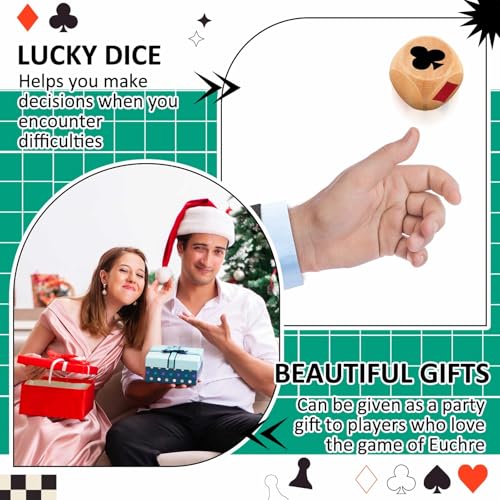 Seenelling 4 Pcs Wooden Marker Dice with Storage Box Big Size 1.57''(4cm) Ace Indicator Wooden Suit Dice Cube Clear Prints Euchre Cube Great Gift for Euchre Poker Cards Game (Brown,1.57'')
