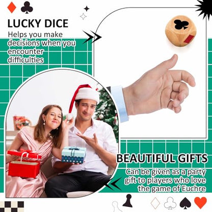 Seenelling 4 Pcs Wooden Marker Dice with Storage Box Big Size 1.57''(4cm) Ace Indicator Wooden Suit Dice Cube Clear Prints Euchre Cube Great Gift for Euchre Poker Cards Game (Brown,1.57'')