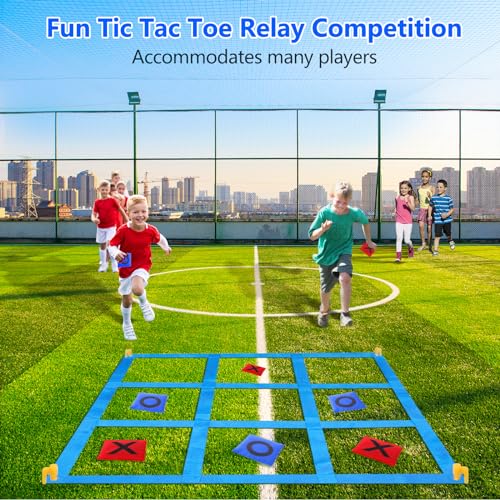 CWLAKON Giant Tic Tac Toe Bean Bag Toss Games, Potato Sack Race Bags, Egg Spoon Relay, 3 Legged Race Bands, Lawn Yard Backyard Carnival Field Day Game for Kids & Adults