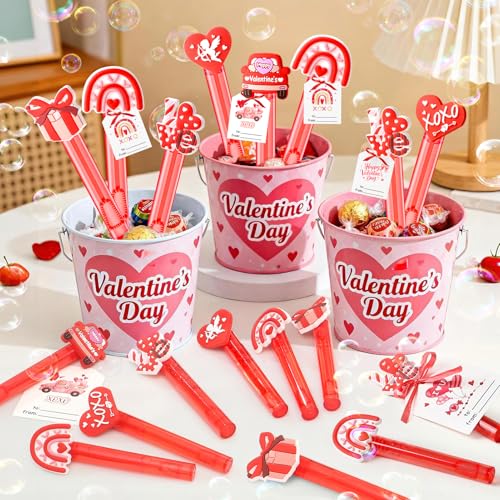 Winrayk Valentines Party Favors for Kids Mini Bubble Wands Bulk with Card, 24 Pack Mini Bubbles (Original Design, 6 Style), Birthday Goodie Bag Stuffer Exchange Valentines Day Gifts for Kids Classroom - style: Valentines