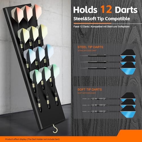 Wood Dart Holder Wall Mount | 12-Hole Wooden Darts Holder Stand for Bar and Game Room, Durable Wall Mounted Storage Rack for Players, Home, Office, Pubs, Clubs, Recreation Areas, Tournaments