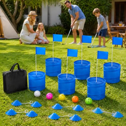 Blue Chipping Mat for Short Game, 30x30x150cm Portable Target with Carry Bag, Fun Games for Indoor and Outdoor Use, 6-Bucket Set - style: 6-bucket set