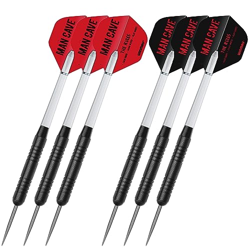 WINMAU Man Cave Complete Dartboard Cabinet Set - Pro-SFB Bristle Dartboard, 2 Sets Steel Tip Darts, Oche Strip & Scorecard, Home Games Room Darts Setup, Black
