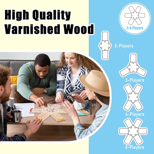 WodGod Original Marble Board Game Set, Portable Wooden Tabletop Game with 30 Marbles and 7 Dice for Family Party Nights (2-6 Players)
