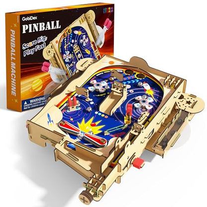 GobiDex DIY Pinball Machine Kit for Kids, Build Your Own Arcade Game, Wooden STEM Toy for Learning, Birthday Gift for Boys and Girls Ages 8+