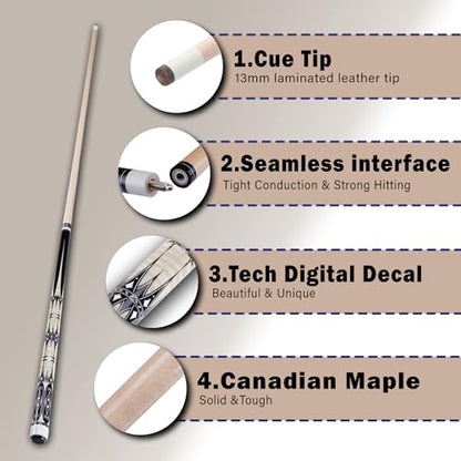13mm 58 Inch 19 20 oz Billiard Pool Cue Stick, 1/2 Maple Billiard Pool Stick, House Bar Pool Table Sticks for Men - color: Wood 19 oz