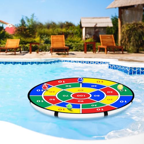 Lunmon Pool Dart Game Set 29 Inch Large Pool Game Toys Inflatable Floating Dart Board with Sticky Balls Swimming Water Indoor Outdoor Yard Playset, Summer Family Party Birthday Gift