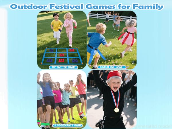 Outdoor Game Set, Kanosan Outside Giant Tic Tac Toe Bean Bag Toss Games,3 Legged Race Bands, Catch Tail Game, Field Day Birthday Party Family Reunion Carnival Yard Lawn Easter Games 28PCS - size: TG-28
