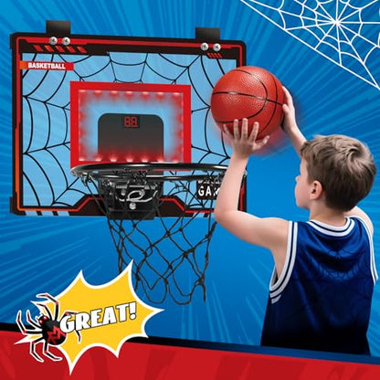 Toys for Ages 8-13, Basketball Hoop Indoor, Mini Basketball Hoop for Boys and Adults with Cool LED Lights Boys Gifts Basketball Toys Gifts Room Accessories for Teen Boy 8 9 10 11 12