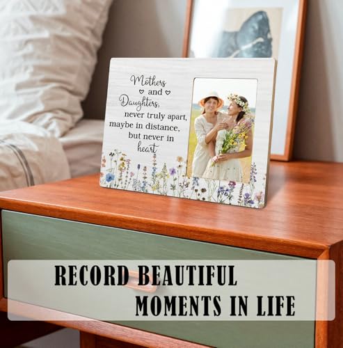 Mothers and Daughters Never Truly Apart 4x6 Picture Frame, Best Mom Birthday Gifts Photo Frame, Rustic Farmhouse Country Wildflower Flower Wood Frames for Wall or Tabletop Display - color: Mothers