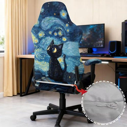 Suobstales Cat Starry Night Print Gaming Chair Slipcovers, Office Chair Cover Stretch Computer Desk Chair Covers with Armrest Covers, Rotating Armchair Protector Covers - color: Cat Starry Night