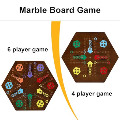 Wahoo Marble Board Game 4 and 6 Players 2 Sided Painted Thicken Wood Board Game for Family Friends Party - color: Flame, style: 15 Inch