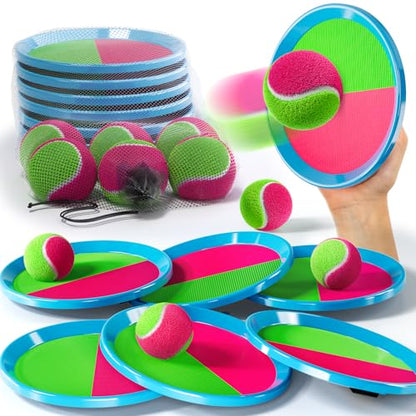 Toss and Catch Ball Game Set, Beach Outdoor Toys for Kids Boys with Paddle, Balls and Storage Bag, Yard Backyard Outside Indoor Toys Games Gifts for Kids Boys Girls Ages 3 4 5 6 7 8 9 10 - style: 6 Paddles & 6 Balls