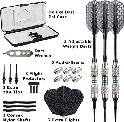 Viper by GLD Products Bobcat Adjustable Weight Soft Tip Darts with Storage/Travel Case - size: 16 Grams (Adjustable to 18 and 19 Grams), style: Nickel Silver Plated with Light Blue Rings