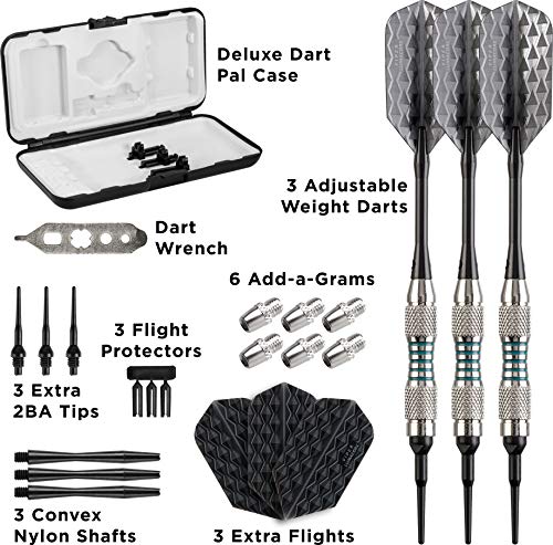 Viper by GLD Products Bobcat Adjustable Weight Soft Tip Darts with Storage/Travel Case - size: 16 Grams (Adjustable to 18 and 19 Grams), style: Nickel Silver Plated with Light Blue Rings