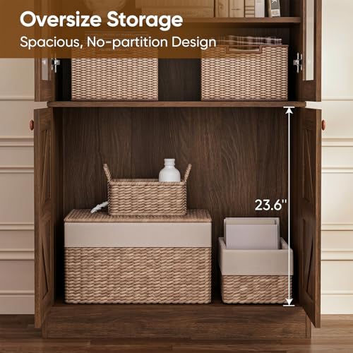Vyre 71" Tall Farmhouse Bookshelves with Glass Doors and Drawers, Set of 2 – Large Modular Bookcase with Adjustable Shelves, Storage Cabinet for Living Room, Kitchen, Dark Brown - color: Dark Brown