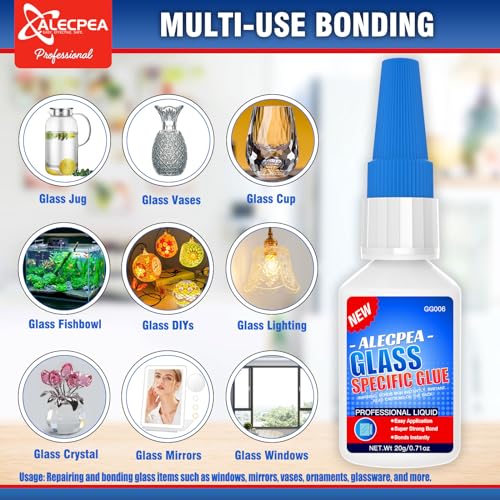 ALECPEA 20g Glass Glue - Crystal Clear Invisible Adhesive for Glass Repair, Jewelry & Art - Waterproof & Heat-Resistant Bond for Mirrors, Crystals & Glassware - Quick 15s Set with 3 Precision Tips - size: 20g/1Pack, style: Glass Glue