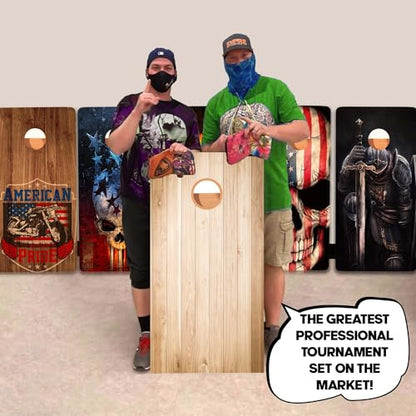 Wood Grain Series - Premium Cornhole Boards w Cupholders and a Handle - Includes 2 Regulation 4' x 2' Cornhole Boards w Premium Birch Plywood and 8 Cornhole Bags - style: 1459