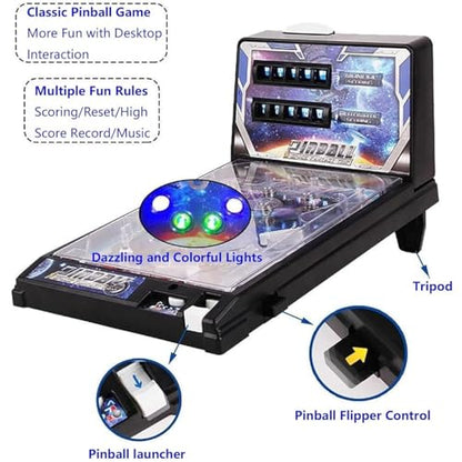 Professional Pinball Machine Full Size, Electronic Pinball Machines Toys with Light, Sound Effects and Digital-Counter, Classic Desktop Pinball Game for Home/Bar