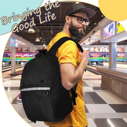 Goloni Bowling Backpack,Single Ball Bowling Bag with Shoe Compartment Up to Size 16,Bowling Bag with Padded Ball Holder - color: Black