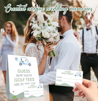 GOLF Brithday Decorations, Guess How Many Golf Tees Are in the Jar, Suite for Birthday Party Bridal Shower Wedding Activit, 50 Cards and Sign - size: 5" x 7" (sign), 3.5" x 2" (guess cards)