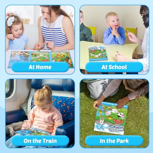 Kasfalci Magnetic Puzzles for Toddlers 3-5,36 Pieces Travel Puzzles Games for Kids,Airplane Car Road Trip Activities,Activity Book,Animal Magnet Toys for 3 4 5 6 Year Old Boys Girls Birthday - color: Blue