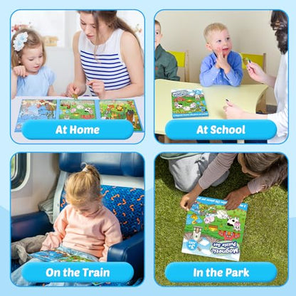 Kasfalci Magnetic Puzzles for Toddlers 3-5,36 Pieces Travel Puzzles Games for Kids,Airplane Car Road Trip Activities,Activity Book,Animal Magnet Toys for 3 4 5 6 Year Old Boys Girls Birthday - color: Blue