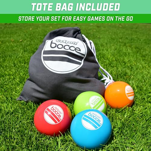GoSports 90 mm Soft Bocce Set Includes 8 Weighted Balls, Pallino and Case, Play Indoors or Outdoors