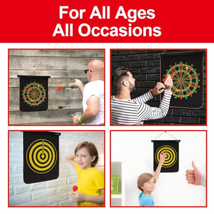 Magnetic Dart Board, 15 x 12 Inches Dart Boards for Youth Boys Girls, Two Sided Roll Up Dartboard,12 Magnetic Safe Darts, Indoor Outdoor Game, Room Decor, Best Gifts for Teen Boys 13-18