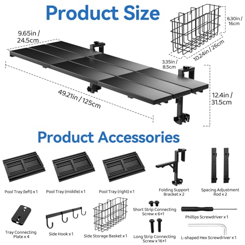 Pool Bar for Above Ground Pools, 49.2×9.6" Poolside Table Holds 110LBS, Adjustable Foldable Swim-Up Bar Fits Top Rails 3.94" or Less, Weather Resistant, for Outdoor & Balcony