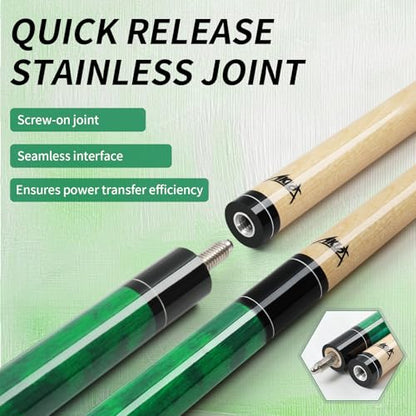 AKLOT Pool Cue Stick 58" Professional Billiard Cue Sticks Set of 4/5 Canadian Maple Low Deflection 18 19 20 20 21oz for Beginner with 13mm Tip - color: Green with Printed Grip