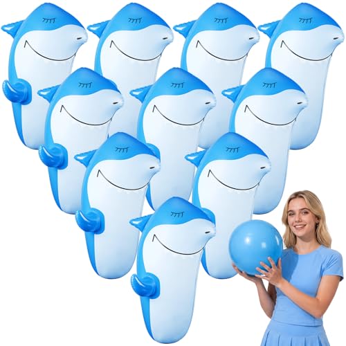 Foilswirl 11 Pcs 27" Shark Inflatable Bowling Set, 10 Pcs Giant Inflatable Bowling Pins and 23" Giant Ball, Summer Shark Party Set for Water Sports Fun Indoor Outdoor Gift